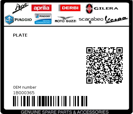 Product image: Piaggio - 1B000365 - PLATE 