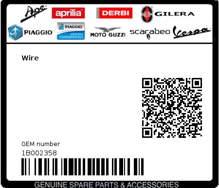 Product image: Piaggio - 1B002358 - Wire 