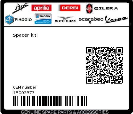 Product image: Piaggio - 1B002373 - Spacer kit 