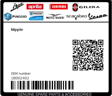 Product image: Piaggio - 1B002402 - Nipple 