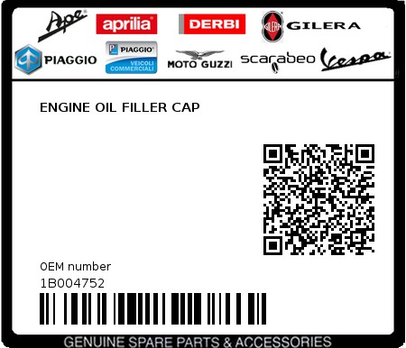 Product image: Piaggio - 1B004752 - ENGINE OIL FILLER CAP  0