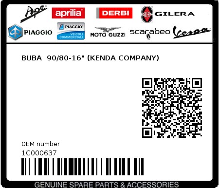 Product image: Piaggio - 1C000637 - BUBA  90/80-16" (KENDA COMPANY)  0