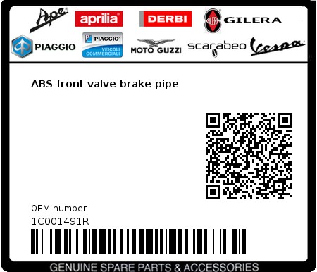 Product image: Piaggio - 1C001491R - ABS front valve brake pipe 