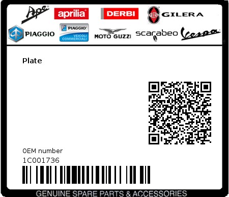 Product image: Piaggio - 1C001736 - Plate 