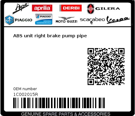 Product image: Piaggio - 1C002015R - ABS unit right brake pump pipe 