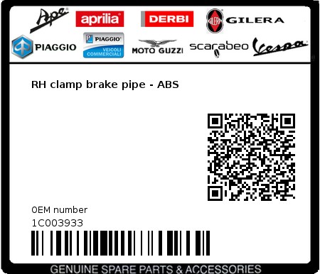 Product image: Piaggio - 1C003933 - RH clamp brake pipe - ABS 