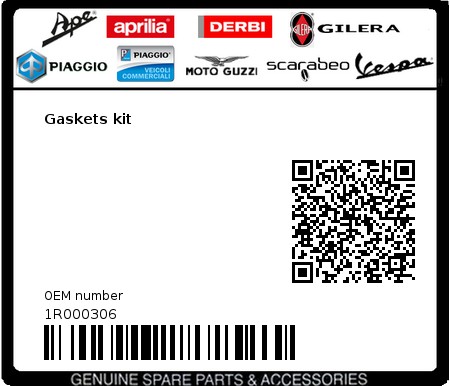 Product image: Piaggio - 1R000306 - Gaskets kit 