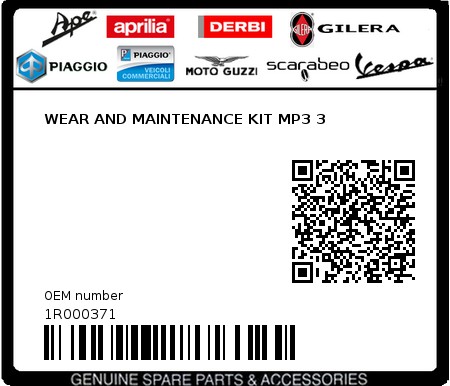 Product image: Piaggio - 1R000371 - WEAR AND MAINTENANCE KIT MP3 3  0