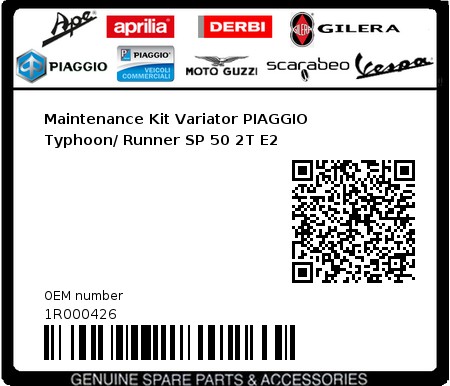 Product image: Piaggio - 1R000426 - Maintenance Kit Variator PIAGGIO Typhoon/ Runner SP 50 2T E2  0
