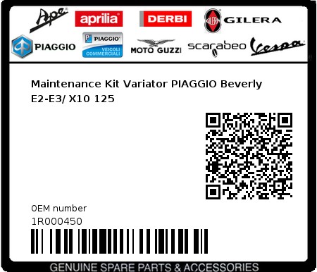 Product image: Piaggio - 1R000450 - Maintenance Kit Variator PIAGGIO Beverly E2-E3/ X10 125  0