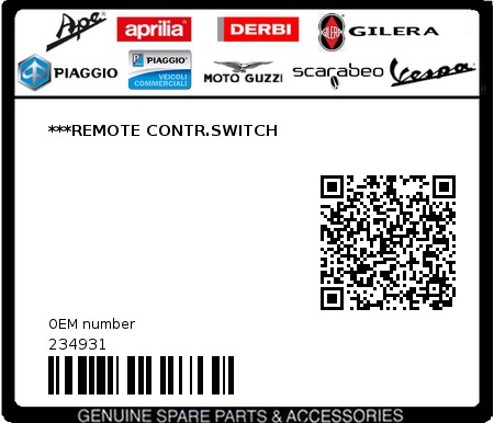 Product image: Piaggio - 234931 - ***REMOTE CONTR.SWITCH  0