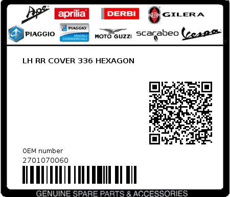 Product image: Piaggio - 2701070060 - LH RR COVER 336 HEXAGON 