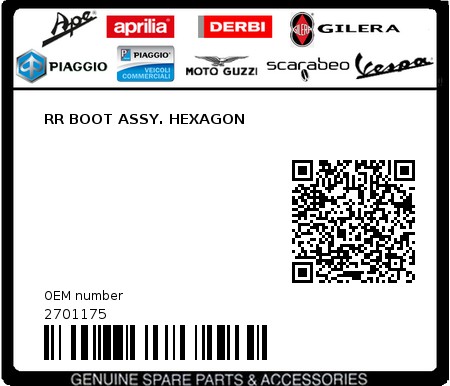 Product image: Piaggio - 2701175 - RR BOOT ASSY. HEXAGON 