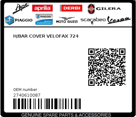 Product image: Piaggio - 2740610087 - H/BAR COVER VELOFAX 724 