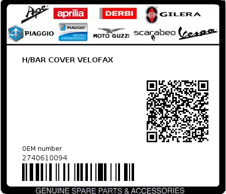 Product image: Piaggio - 2740610094 - H/BAR COVER VELOFAX 