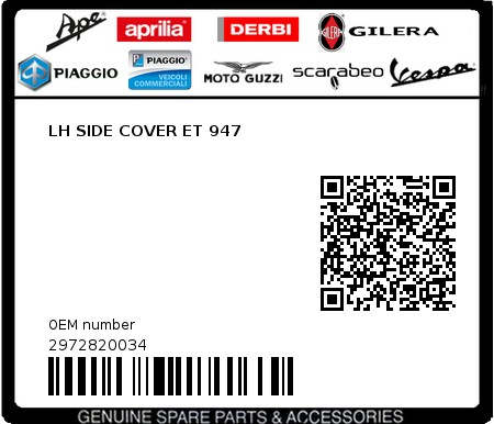 Product image: Piaggio - 2972820034 - LH SIDE COVER ET 947 