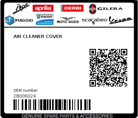 Product image: Piaggio - 2B006024 - AIR CLEANER COVER  0