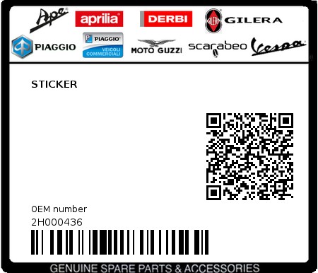 Product image: Piaggio - 2H000436 - STICKER  0