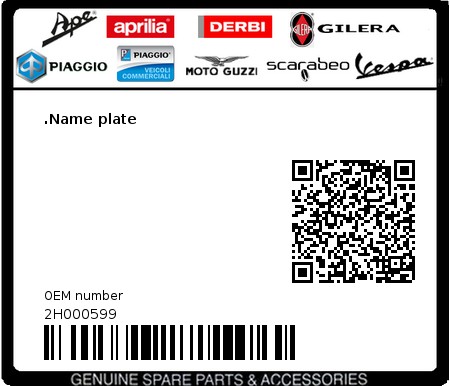 Product image: Piaggio - 2H000599 - .Name plate  0