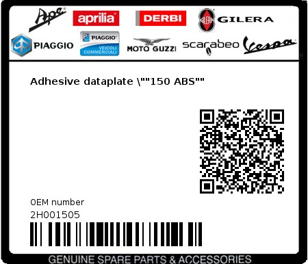 Product image: Piaggio - 2H001505 - Adhesive dataplate \""150 ABS""  0