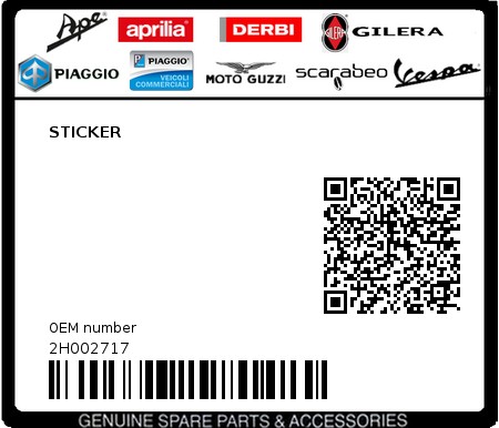 Product image: Piaggio - 2H002717 - STICKER  0