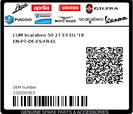 Product image: Piaggio - 2Q000363 - LUM Scarabeo 50 2T E4 EU '18 EN-PT-DE-ES-FR-EL  0
