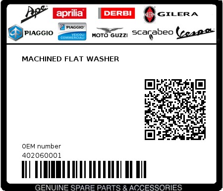 Product image: Piaggio - 402060001 - MACHINED FLAT WASHER  0