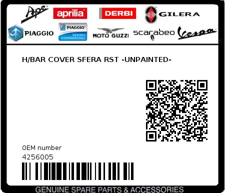 Product image: Piaggio - 4256005 - H/BAR COVER SFERA RST -UNPAINTED- 