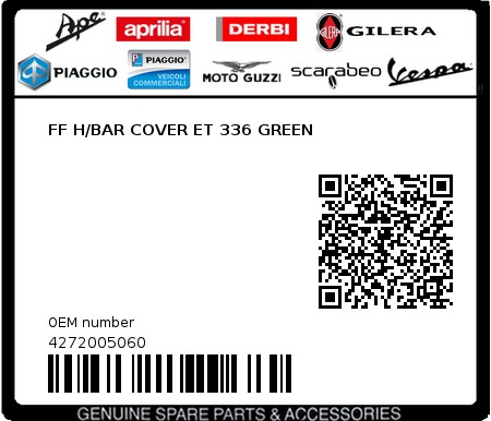 Product image: Piaggio - 4272005060 - FF H/BAR COVER ET 336 GREEN 