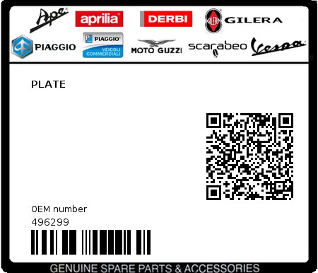 Product image: Piaggio - 496299 - PLATE 