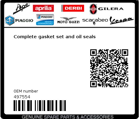 Product image: Piaggio - 497554 - Complete gasket set and oil seals 