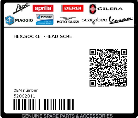 Product image: Piaggio - 52062011 - HEX.SOCKET-HEAD SCRE  0