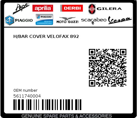 Product image: Piaggio - 5611740004 - H/BAR COVER VELOFAX 892 