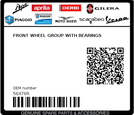 Product image: Piaggio - 56476R - FRONT WHEEL GROUP WITH BEARINGS 