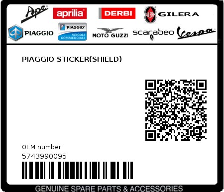 Product image: Piaggio - 5743990095 - PIAGGIO STICKER(SHIELD) 