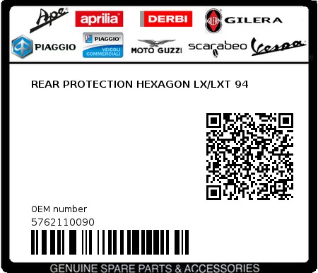 Product image: Piaggio - 5762110090 - REAR PROTECTION HEXAGON LX/LXT 94 