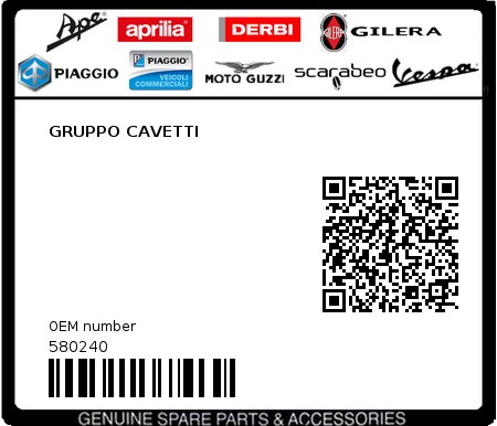 Product image: Piaggio - 580240 - GRUPPO CAVETTI 