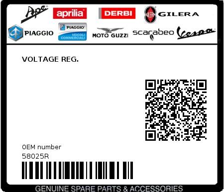 Product image: Piaggio - 58025R - VOLTAGE REG. 