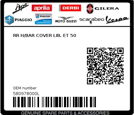 Product image: Piaggio - 580978000L - RR H/BAR COVER LIB. ET 50 