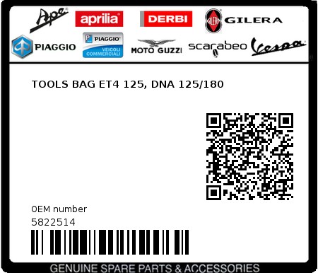 Product image: Piaggio - 5822514 - TOOLS BAG ET4 125, DNA 125/180 