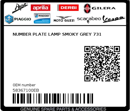 Product image: Piaggio - 58367100EB - NUMBER PLATE LAMP SMOKY GREY 731  0