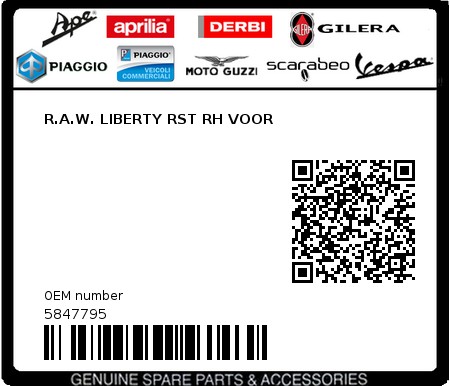 Product image: Piaggio - 5847795 - R.A.W. LIBERTY RST RH VOOR 