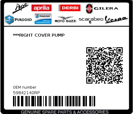 Product image: Piaggio - 59842140RP - ***RIGHT COVER PUMP 