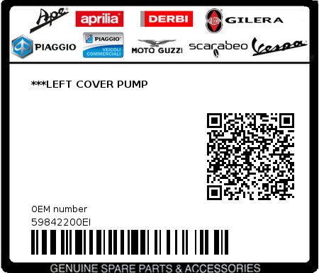 Product image: Piaggio - 59842200EI - ***LEFT COVER PUMP 