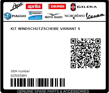 Product image: Piaggio - 605658M - KIT WINDSCHUTZSCHEIBE VARIANT S  0