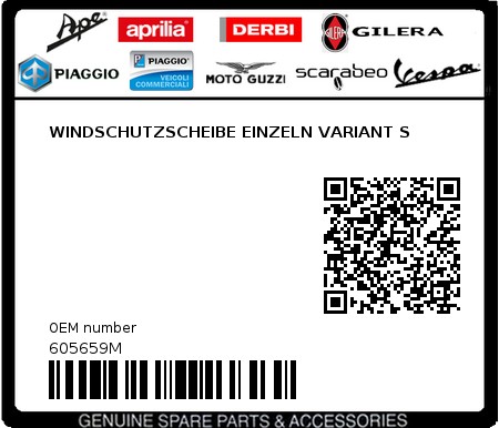 Product image: Piaggio - 605659M - WINDSCHUTZSCHEIBE EINZELN VARIANT S  0