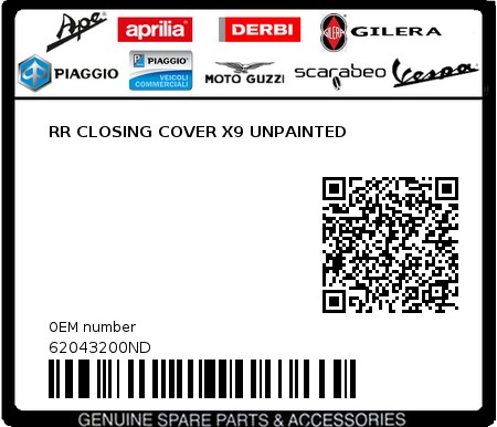 Product image: Piaggio - 62043200ND - RR CLOSING COVER X9 UNPAINTED 