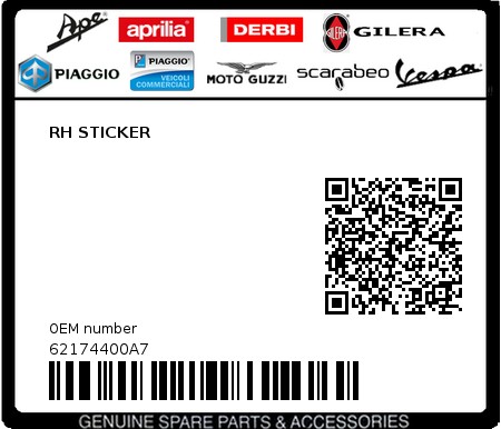 Product image: Piaggio - 62174400A7 - RH STICKER 