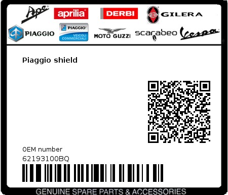 Product image: Piaggio - 62193100BQ - Piaggio shield 