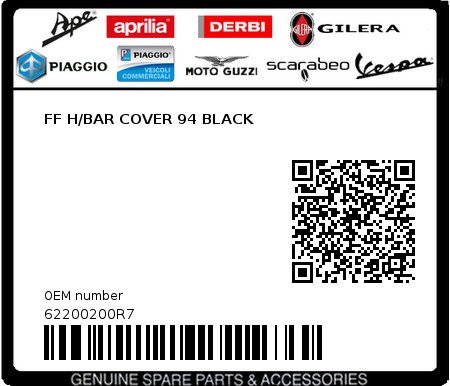 Product image: Piaggio - 62200200R7 - FF H/BAR COVER 94 BLACK  0